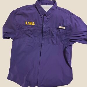 Columbia PFG LSU Tigers Men's L Purple Short Sleeve Shirt Vented